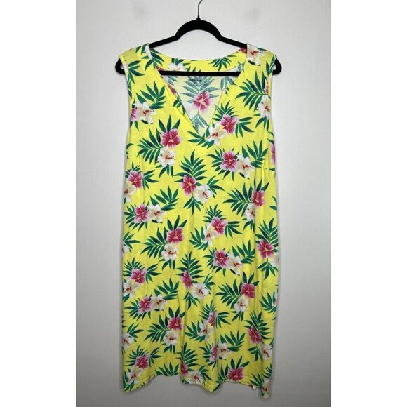 Land’s End Women’s Dress Cover Up 1X 16W-18W 100% Cotton Jersey Floral Pockets - Picture 3 of 12